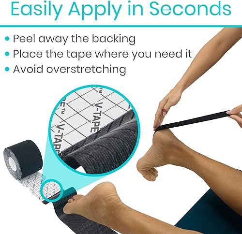 Vista 8 de Vive Kinesiology - Rollo de cinta de kinesiología, tiras precortadas (2 pulgadas x 16 pies/20 tiras) - Cinta deportiva Kinesio Athletic - Rodilla