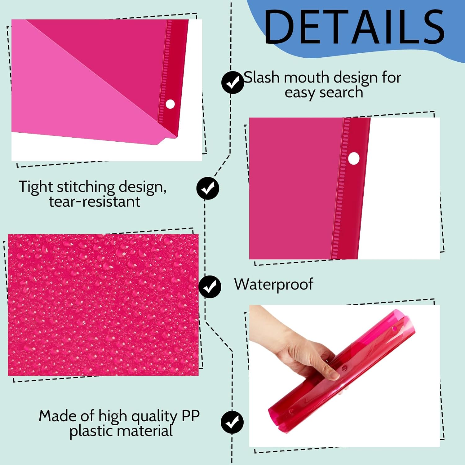Maitys 50 Pack Binder Pockets 3 Hole Punch Clear Plastic Document Folders Binder Organizer Store Letter Size 8.5x11 Inch Paper Folders with Pockets Slash File Jacket for Office (Dark Color)