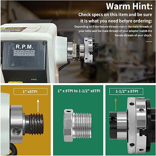 Miniatura 41 de Adaptador de husillo de cabezal de torno, convierte 1 "x 8TPI a 3/4" x 16TPI para torno de carpintería