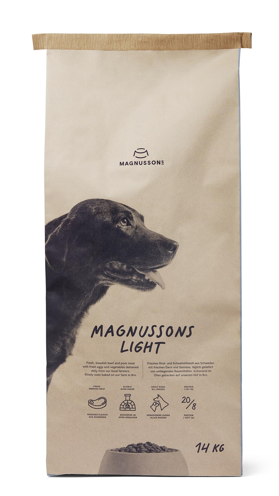 MAGNUSSONs Light (1 x 14kg) | Energiearmes Hundetrockenfutter für Erwachsene Hunde Aller Rassen | Alleinfuttermittel | Zur Erhaltung des optimalen Gewichts | Hoher Anteil an frischem Fleisch
