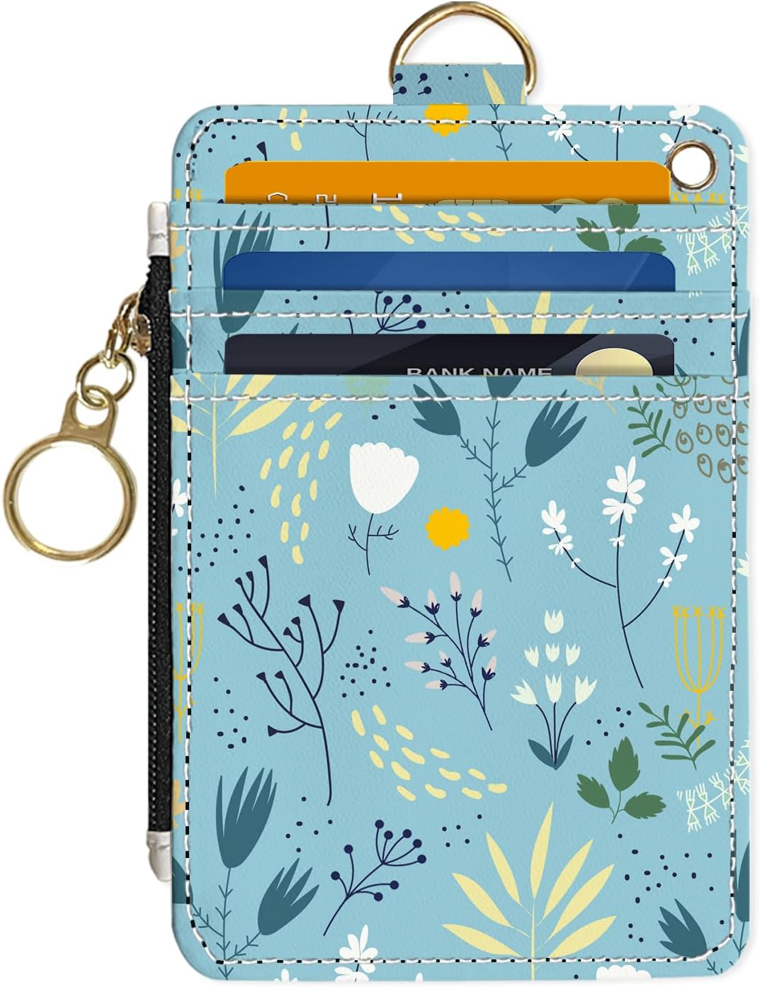 Slim Wallet Credit Card Holder,Skeleton Bookshelf, RFID Wallet Women Cute Small Front Pocket Wallet With Zipper, PU Leather Thin travel RFID Blocking Card Case ID Window,Ladies Gifts