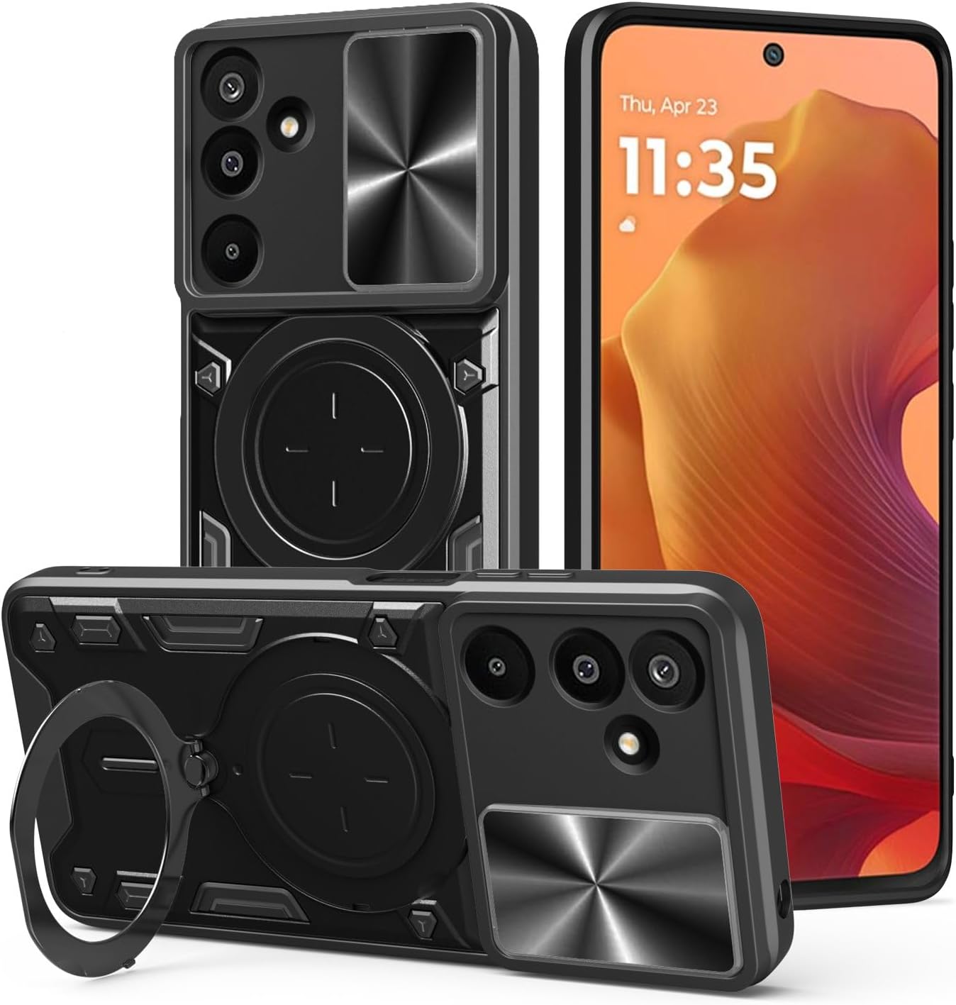 Compatible with Samsung Galaxy F16 5G Case Cover,with Slide Camera Lens Cover Compatible with Samsung Galaxy M16 5G SM-E166P/DS SM-M166P/DS Case Black