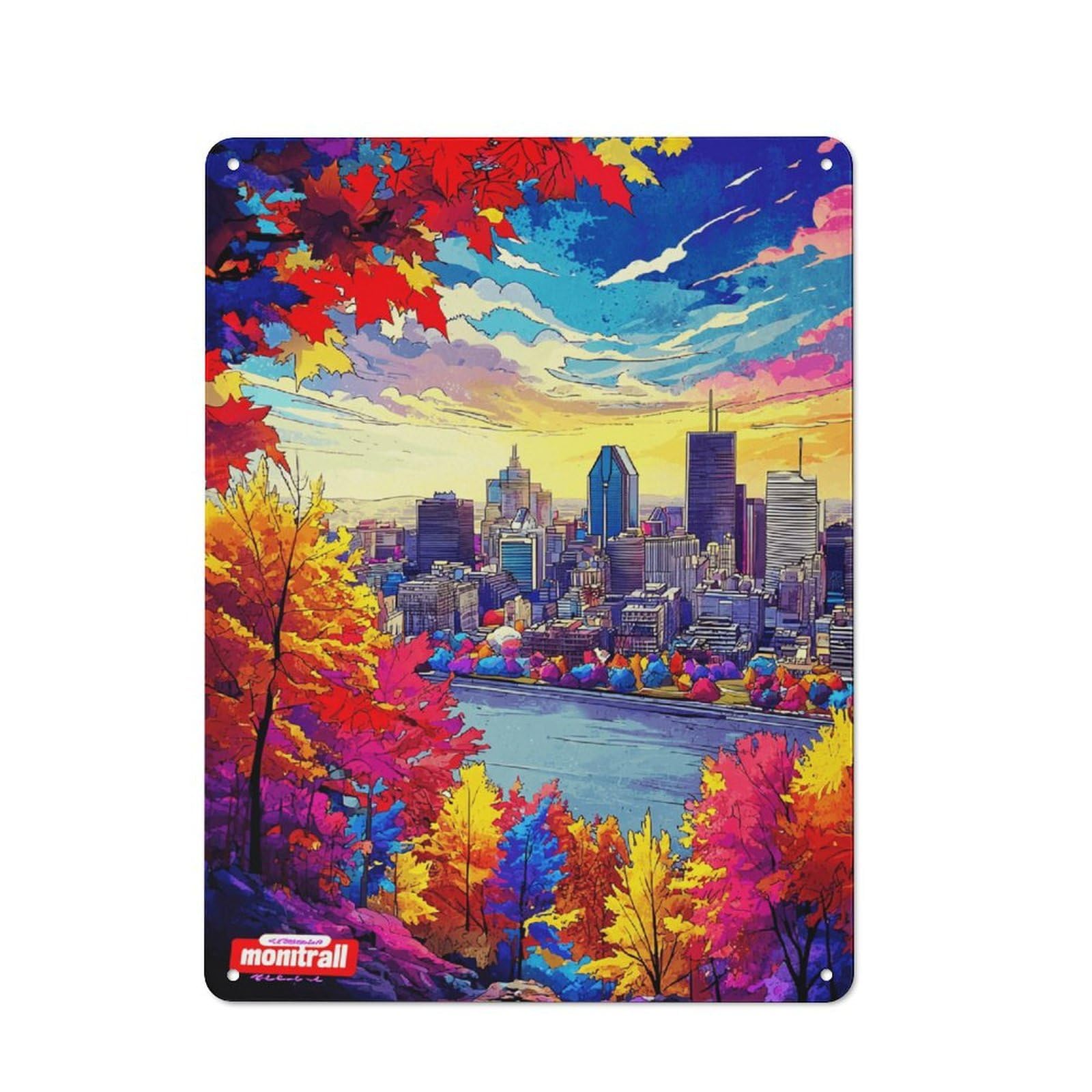 Junmoney Autumn Cityscape With Vibrant Colors Retro Vintage Tin Sign 40X30cm, Cafe Wall Decor For Kitchen, Cafe, Pantry Or Dining Room