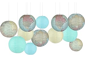 6pcs Globe Hanging Paper Lanterns Set 8Inch Travel Themed Party Decorations