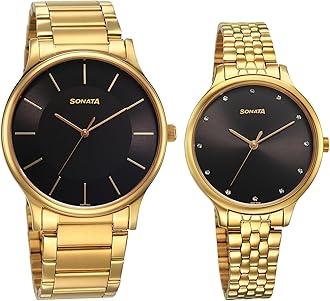 Sonata Pair Quartz Analog Black Dial Stainless Steel Strap Watch for Couple_7710587050YM02