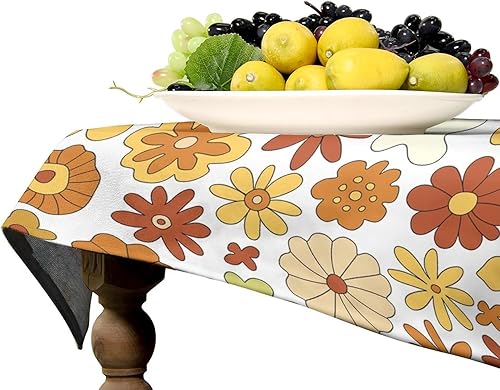 Miniatura 198 de Mantel floral hippie, diseño retro de los años 70, naranja, rosa, azul, floral, bohemio, estampado estético de margaritas, para fiesta, picnic