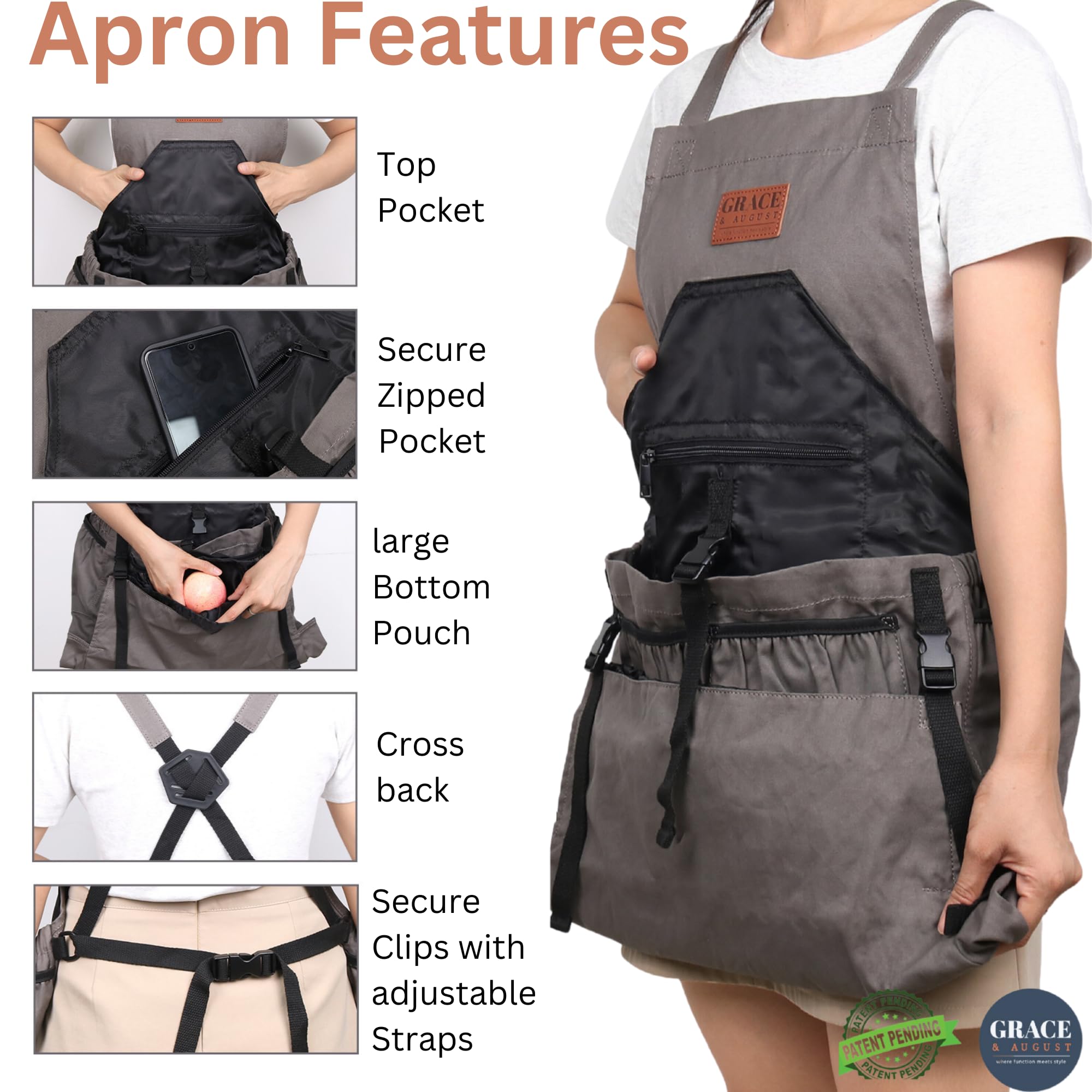 Delantal de jardinería con bolsillos para mujeres y hombres, delantal de jardín con 7 bolsillos y bolsa interna con cordón, gran regalo
