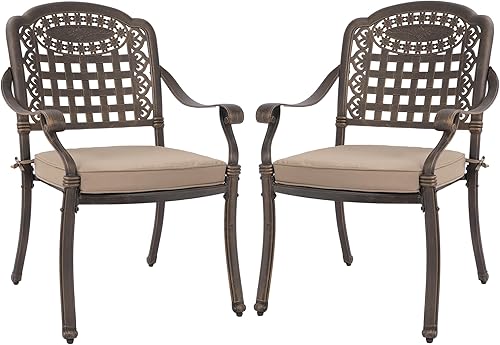 LEISU Silla de comedor de aluminio fundido de 2 piezas, sillas de bistró para el hogar, patio, jardín, terraza (2 sillas)