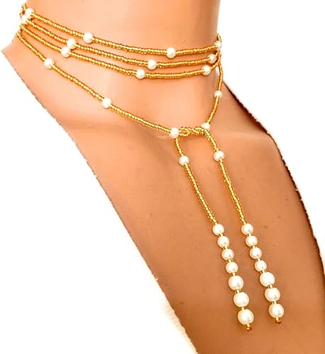 Lariat Wrapped Necklace, Long Wrap Necklace, Tie Choker Jewelry, Seed Bead Necklace, Beaded Choker, Christimas Gift Woman, Boho Necklace