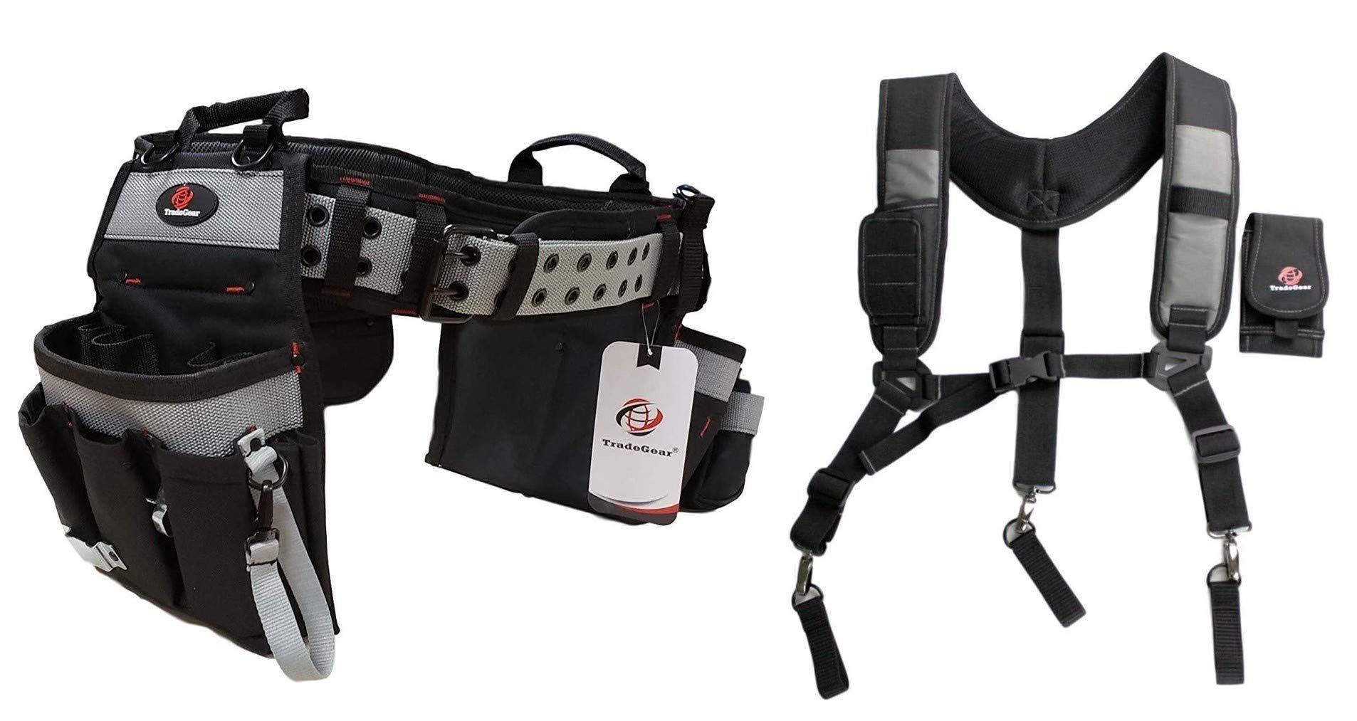 TradeGearElectrician's Belt & Bag Combo - Heavy Duty Electricians Tool Belt Designed for Comfort & Durability - Ideal for All Electricians Tools (S-L Bundled w/ 3 Point Suspenders)