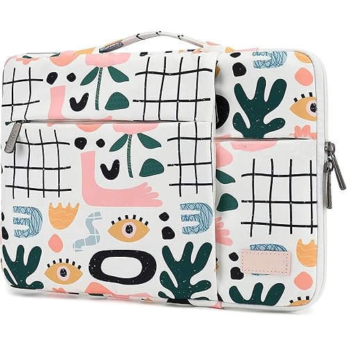 360° Protective Laptop Sleeve Case Bag with 3 Pockets,Handle,Luggage Strap for MacBook Pro 14 inch and 14 inch-14.4 inch Screen Laptop (Garden)