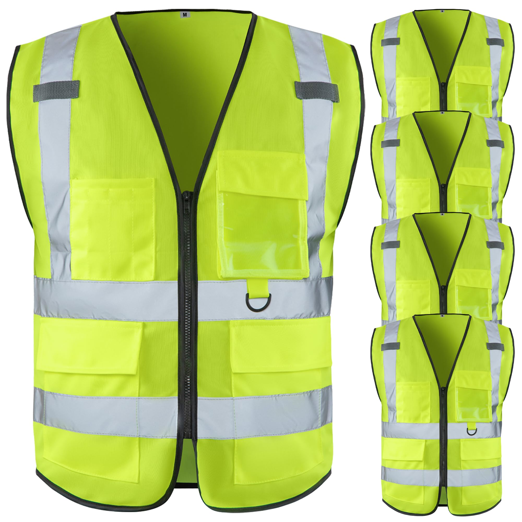 High Visibility Safety Vest for Men ，Class 2 Hi Vis Vest with Pockets, Reflective Vest for Construction Work, Volunteer, Cycling, Yellow M 5 Pack