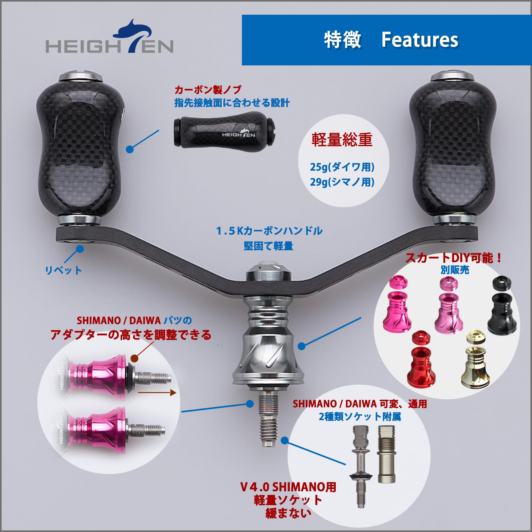 Amazon.co.jp: HEIGHTEN 90mm リール ハンドル 21mm カーボン