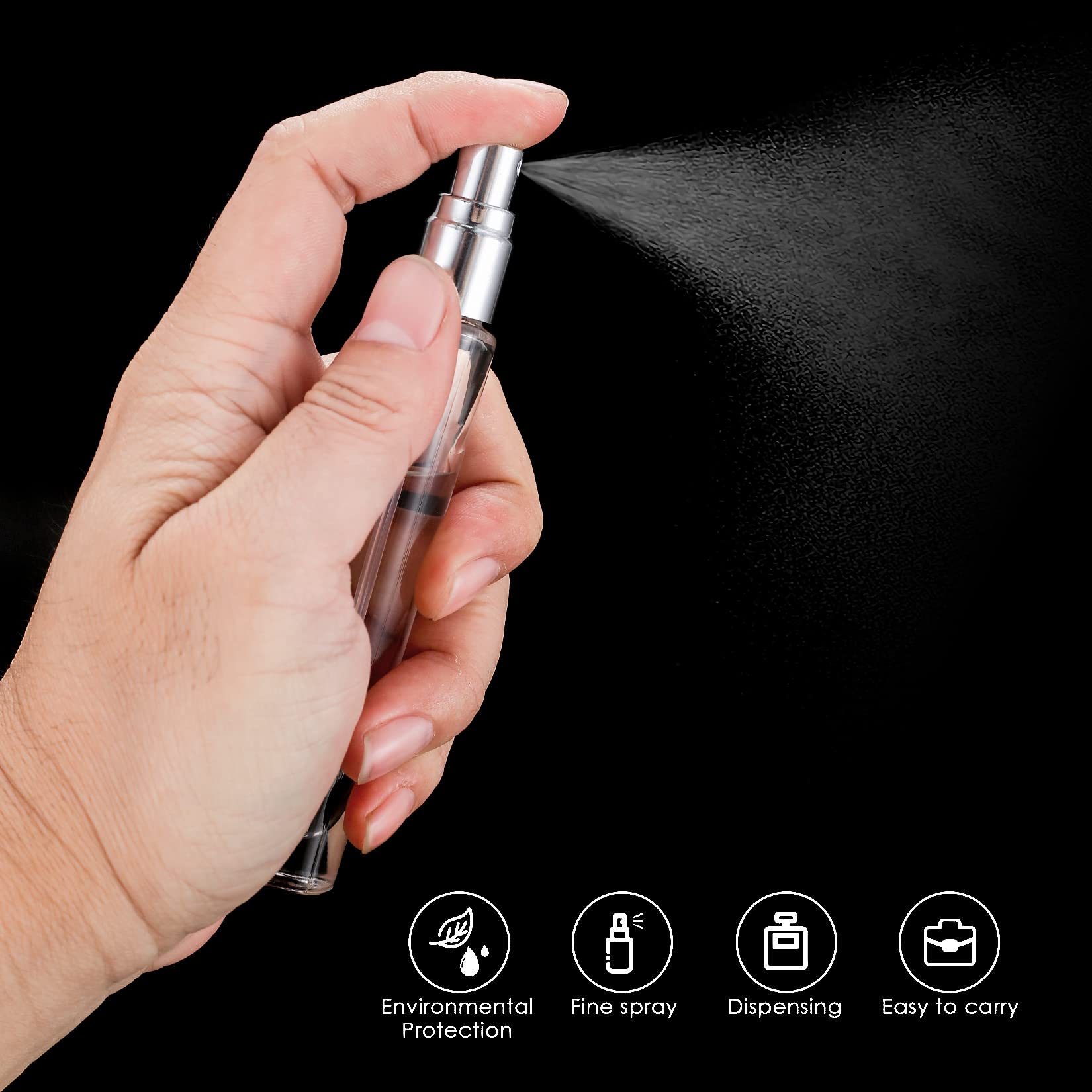 Set di 4 Spray per Profumo in Vetro, con Nebbia Fine, Flacone Spray per Profumo Riutilizzabile e Ricaricabile in Vetro, Flacone Spray per Viaggi, Profumi e Trucco - Argento
