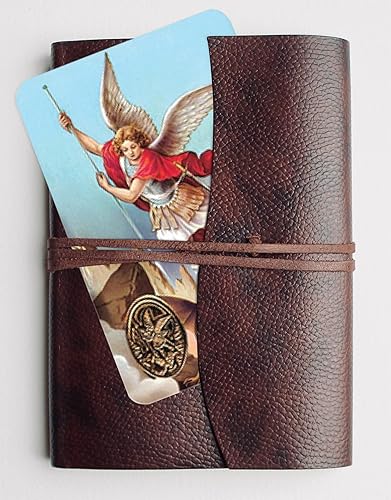 Miniatura 4 de Estatua de San Miguel con tarjeta de oración laminada de San Miguel oración del Señor estatua de Arcángel Miguel de 4 pulgadas con detalles dorados