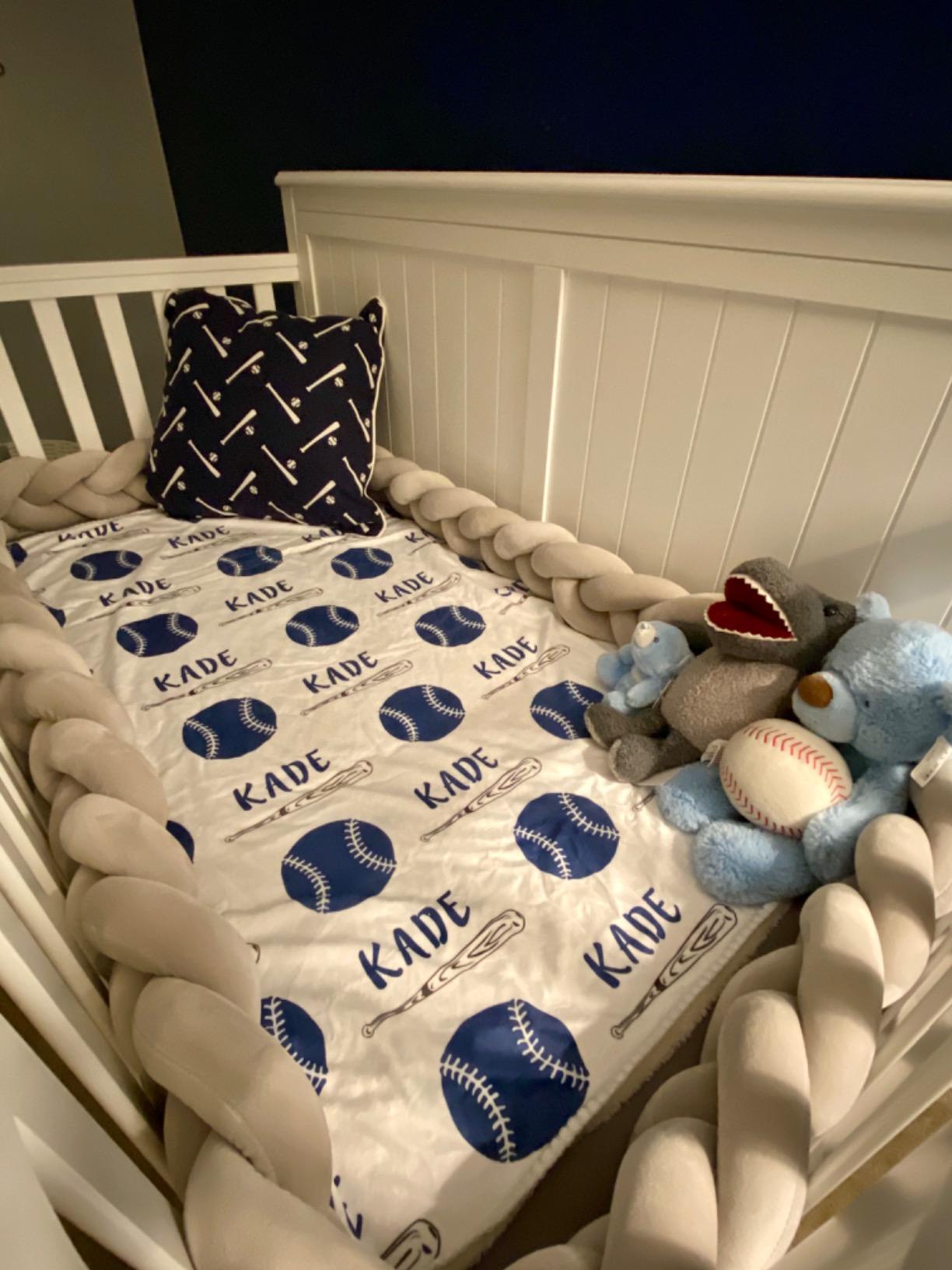 Personalized Baby Name Sherpa Blanket - Custom Baseball Pattern Print, 30x47 Inch, Soft Mink & Sherpa Backing - View #4