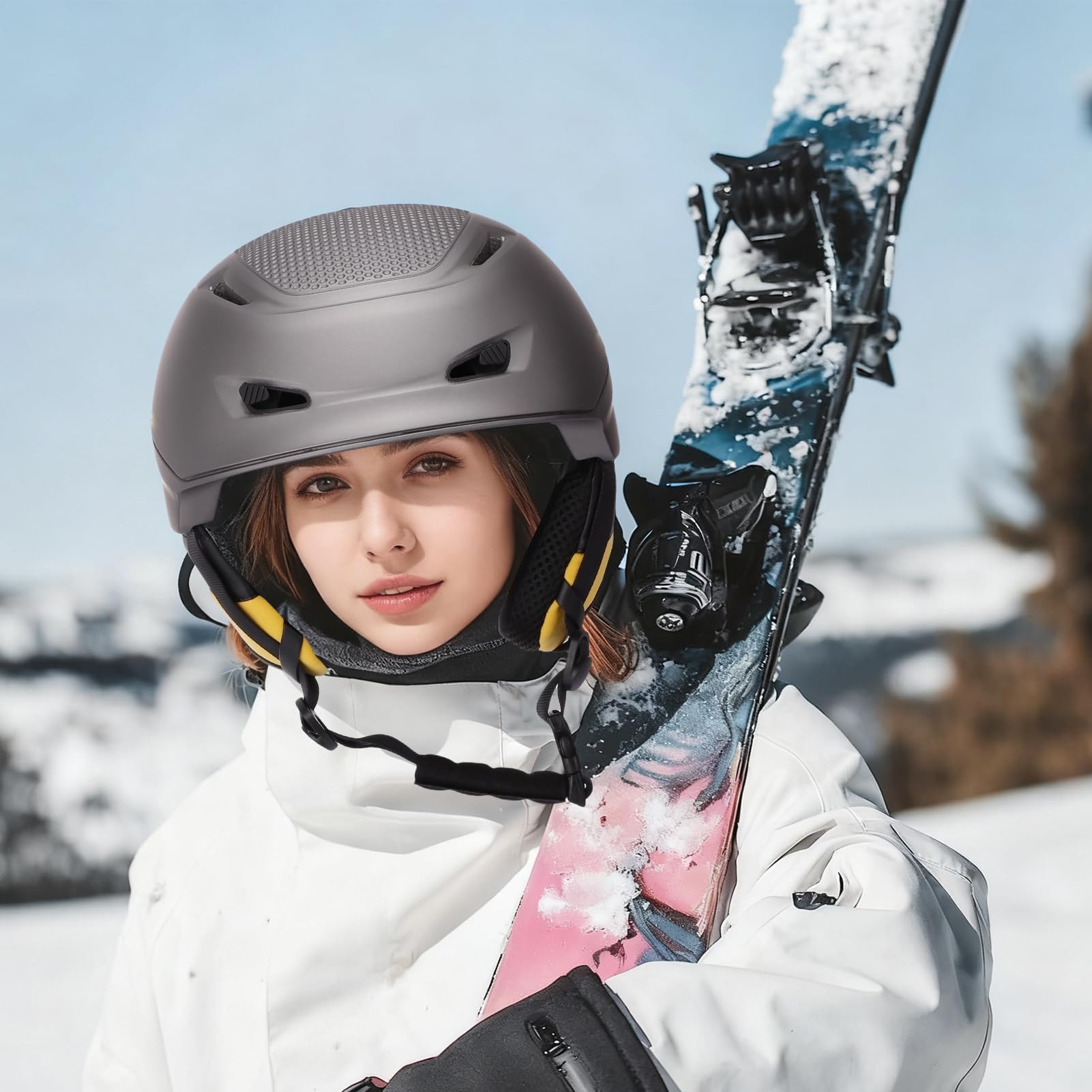 Fockety Kask Narciarski, Regulowany Kask do Jazdy na Nartach i Snowboardzie z Nausznikami, Wentylowany do Sportów Zimowych dla Mężczyzn, Kobiet, Młodzieży, Dorosłych, Dzieci