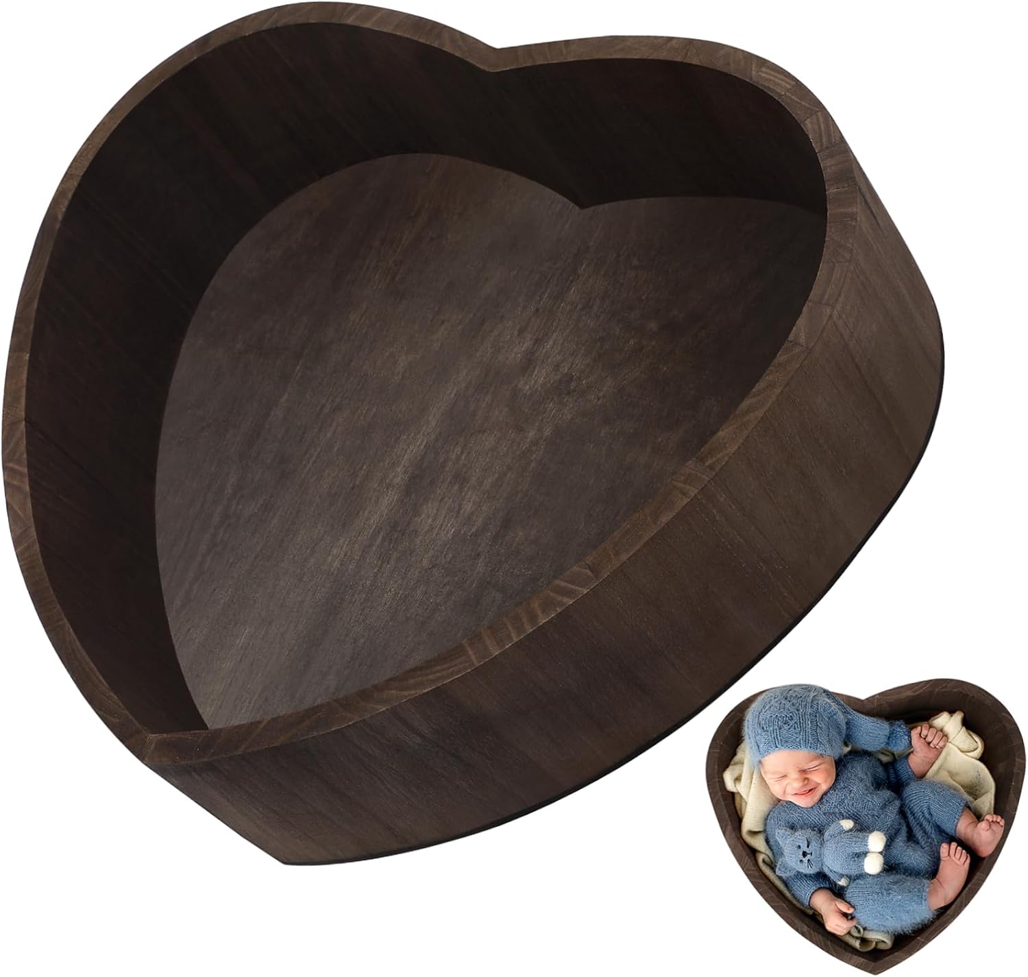 DOITOOL 1pc Heart-Shaped Wooden Basket for Photography Lightweight Posing Prop for Newborns for Unique Photo Shoots Compact Design for