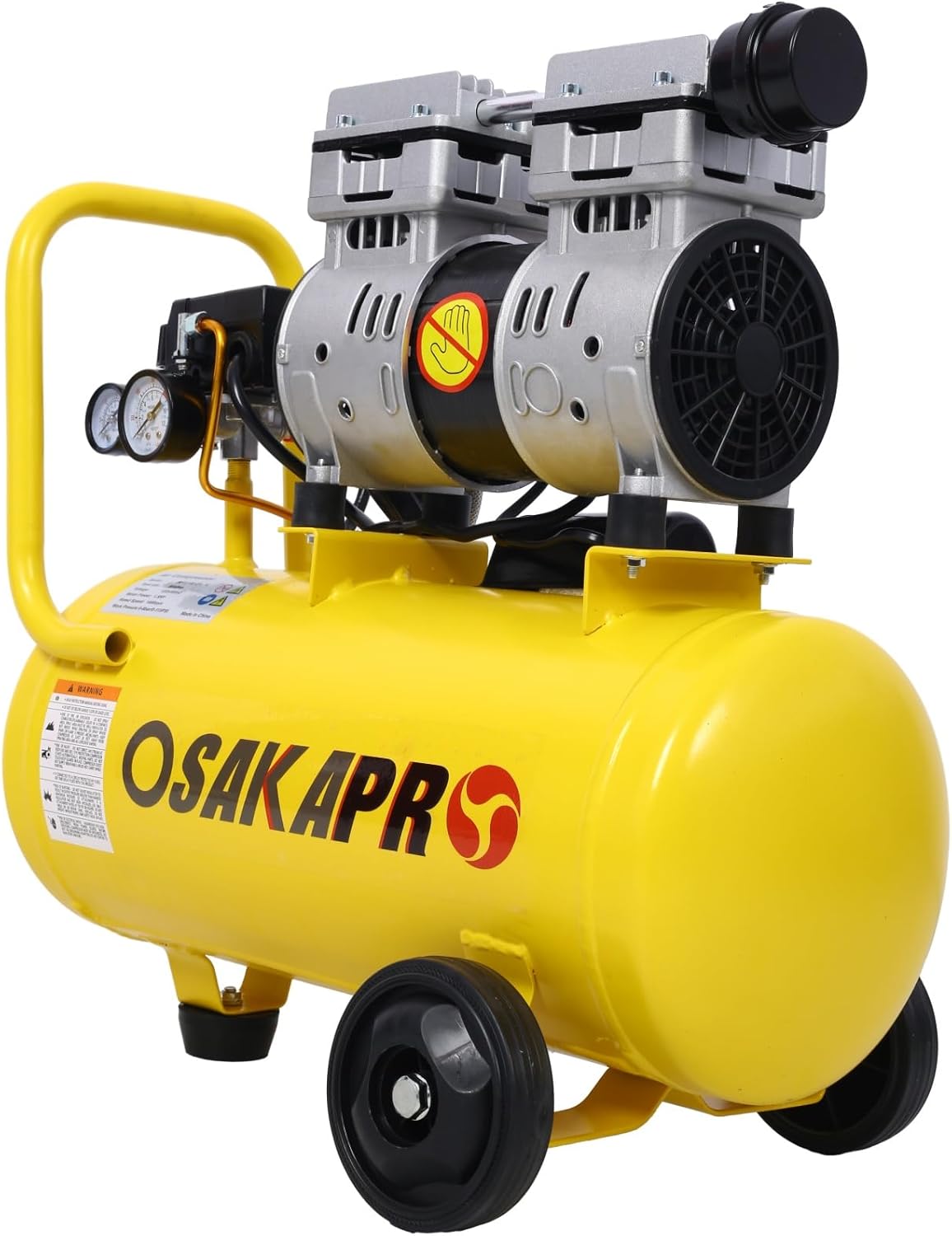 1.5HP Silent Oil-Free Air Compressor 8 Gallon, Oil-Free, Electric Shop Air Compressor Portable,Lightweight with Wheels, 70 dBA Noise Level, with Automatic Drain Valve,Yellow
