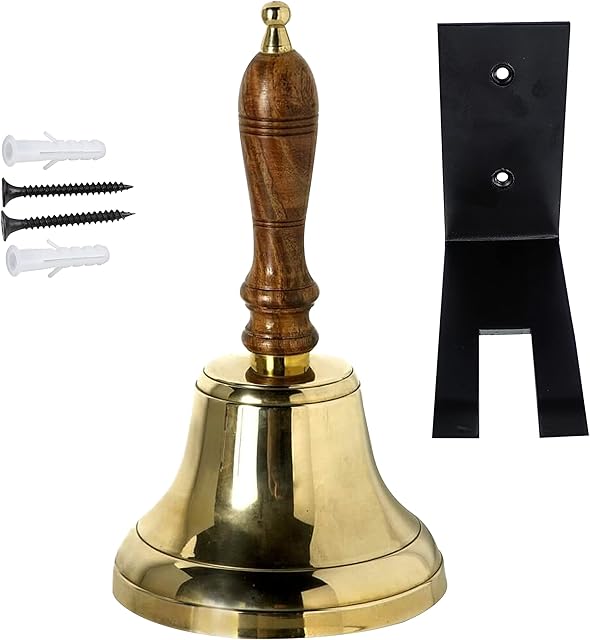 Neez Hand Bell for Elderly, Last Order Wooden Ringing Bell for Santa, School, Dinner, Christmas Party, Adults, Attention Seekers 23.8 x 10.7 x 10.5, 510gm (4" Brass)