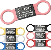Anavia Silent Slide-On Pet ID Tags for Dogs & Cats - Personalized Engraved Stainless Steel with Pink Silicone Band, Chew-Proof Collar Tag (Small)