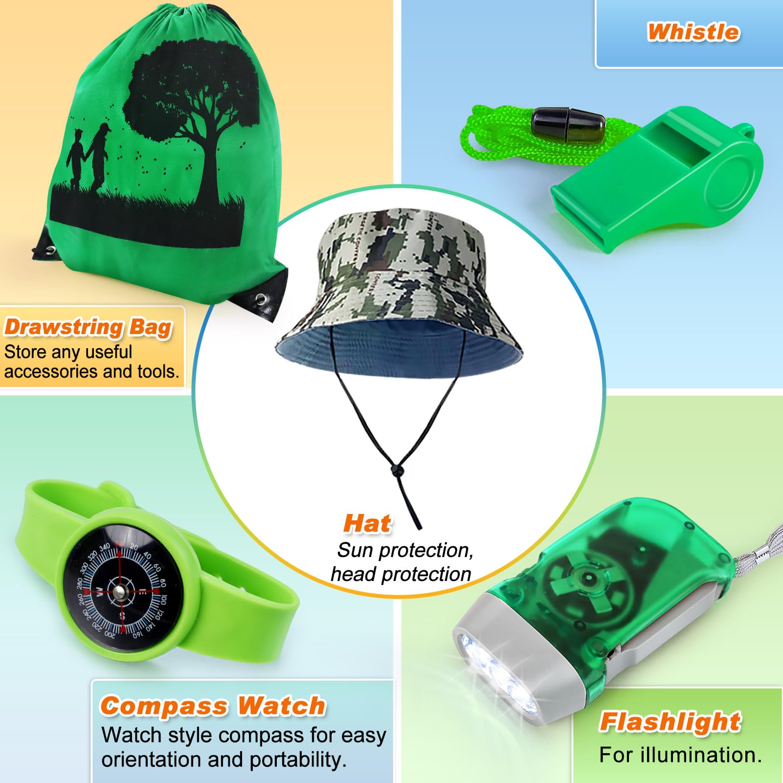 Set da esplorazione per bambini, con zaino, cappello e binocolo, giocattolo da esterno per bambini, ragazze e ragazzi