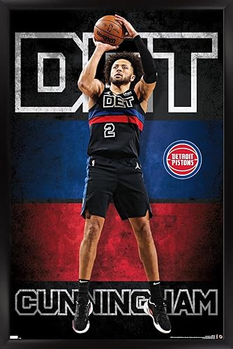 Trends International NBA Detroit Pistons - Póster de pared de Cade Cunningham 23, 22.4 pulgadas de largo x 14.7 pulgadas, versión enmarcada en negro