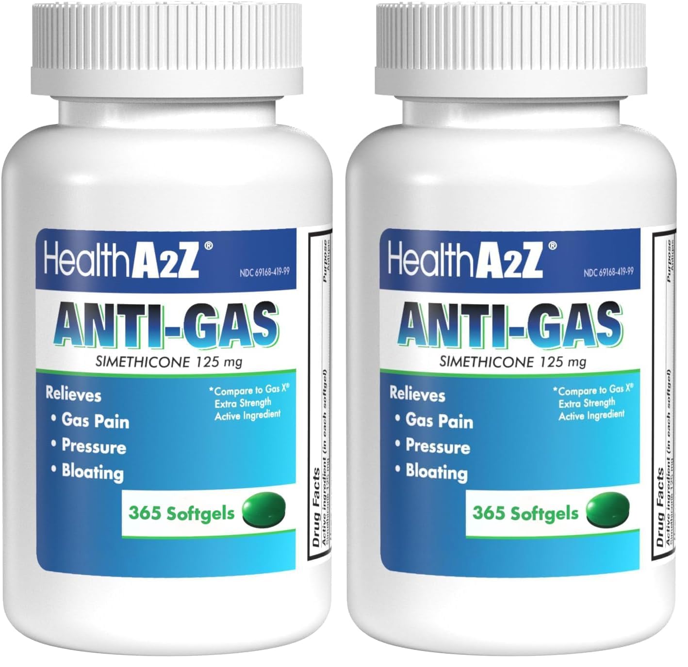 HealthA2Z® Gas Relief Simethicone | 125mg | Relieves from Stomach Discomfort and Gas | Anti Flatulence | Relieves Gas Fast and Bloating (365 Counts (Pack of 2))