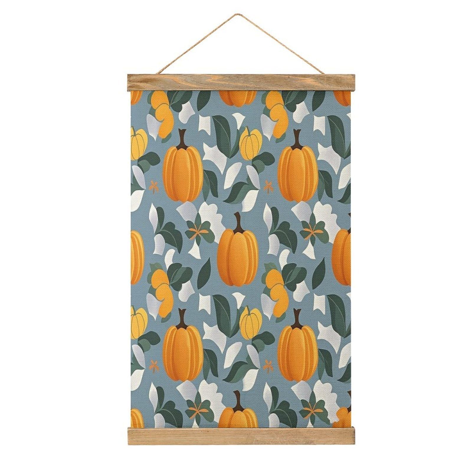VstaDank Orange Pumpkin Pattern Hanging Poster with Wooden Frame Modern Linen Hanging Painting Retro Style Wall Decor Art Painting for Living Room,Bedroom Decor Poster Frame 20.4x13.1inch
