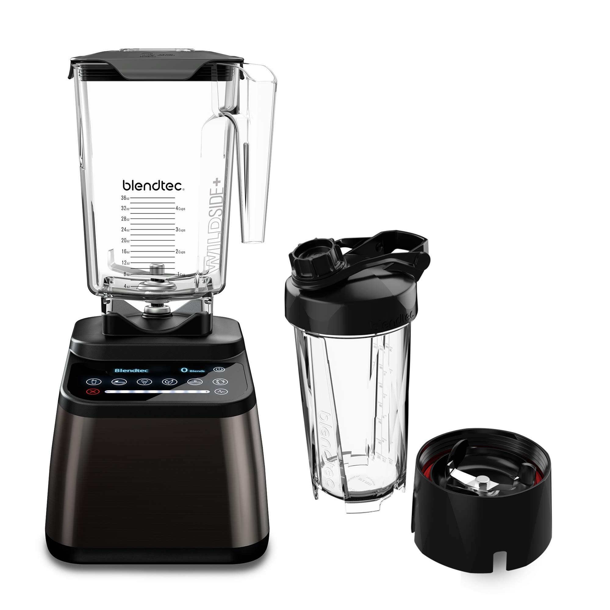 Blendtec D725C3217A1A-A1AP1D8 Professional-Grade Power-Self-Cleaning-6 Pre-Programmed Cycles Designer 725 Blender-WildSide+ Jar (90 oz) GO Travel Bottle (34 oz) Bundle, 100-Speeds, Gun Metal
