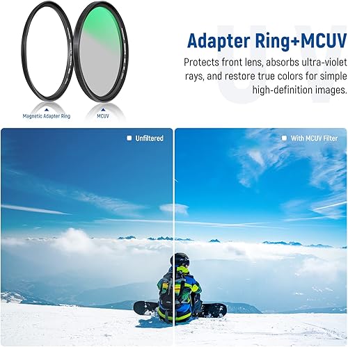Miniatura 5 de NEEWER Kit de filtro de lente magnética 4 en 1 de 2.441in, incluye densidad neutra ND1000+MCUV+CPL+anillo adaptador con revestimiento de 42 capas,