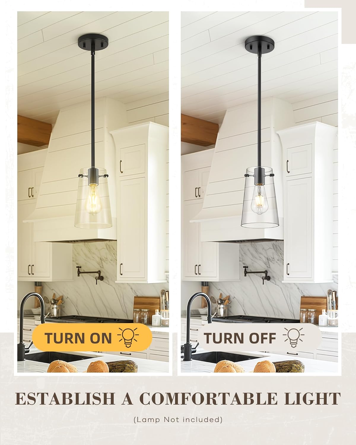 Beionxii Matte Black Pendant Light Fixtures, Pendant Lights Kitchen Island with Clear Glass, Modern Kitchen Pendant Lighting Over Island for Sink, Dining Room, Entryway, BX-PL03MB-CG