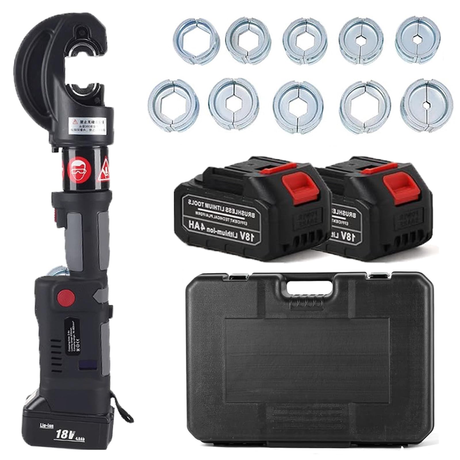 BOOZXCV Electric Hydraulic Crimping Tool, Rechargeable Hydraulic Crimper for Cu/Al Terminal, 16-400mm2 Continuously Crimp Wire Cable Lug Crimping Tool Kit with 12 Dies (Discontinuous)