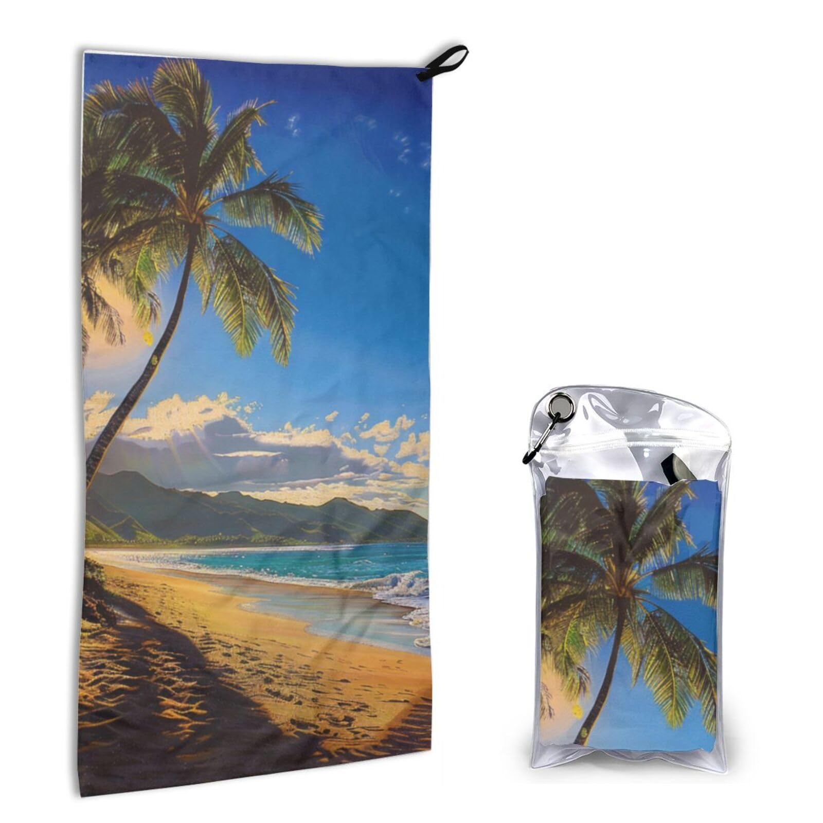 BWWHCCTI Quick Dry Hand Towel With Bag - hawaii beach Printed Super Absorbent Face Cloth Microfiber Travel Sports Towels 40x80cm