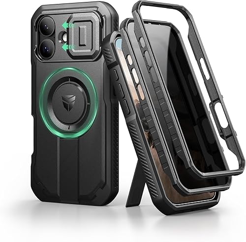 Vista 31 de Dexnor - Funda para iPhone 14 Pro Max con tapa deslizante para cámara, soporte ajustable y protector de pantalla integrado, carcasa magnética Negro