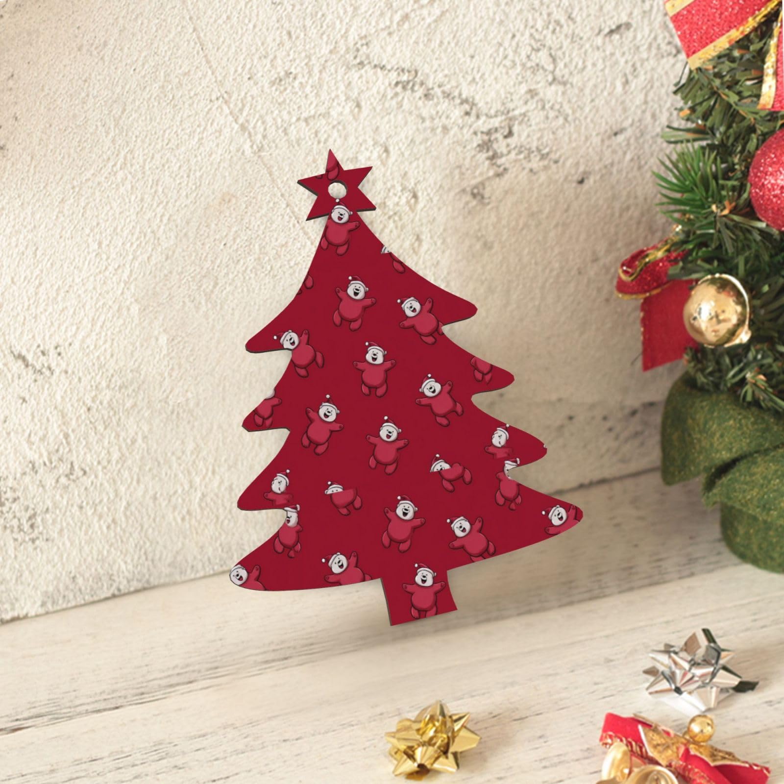 Illustration Bear Lot de 4 décorations de Noël scandinaves en bois naturel pour sapin de Noël rustique et confortable