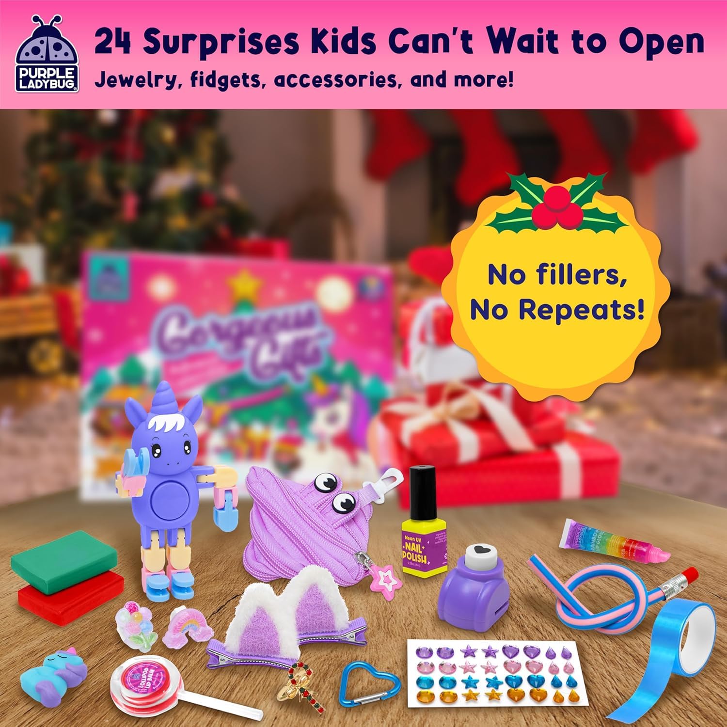 PURPLE LADYBUG Girls Advent Calendar 2025-24 Days of Gorgeous Gifts, Craft Activity Kit with Jewellery, Fidget Toys - Image 4