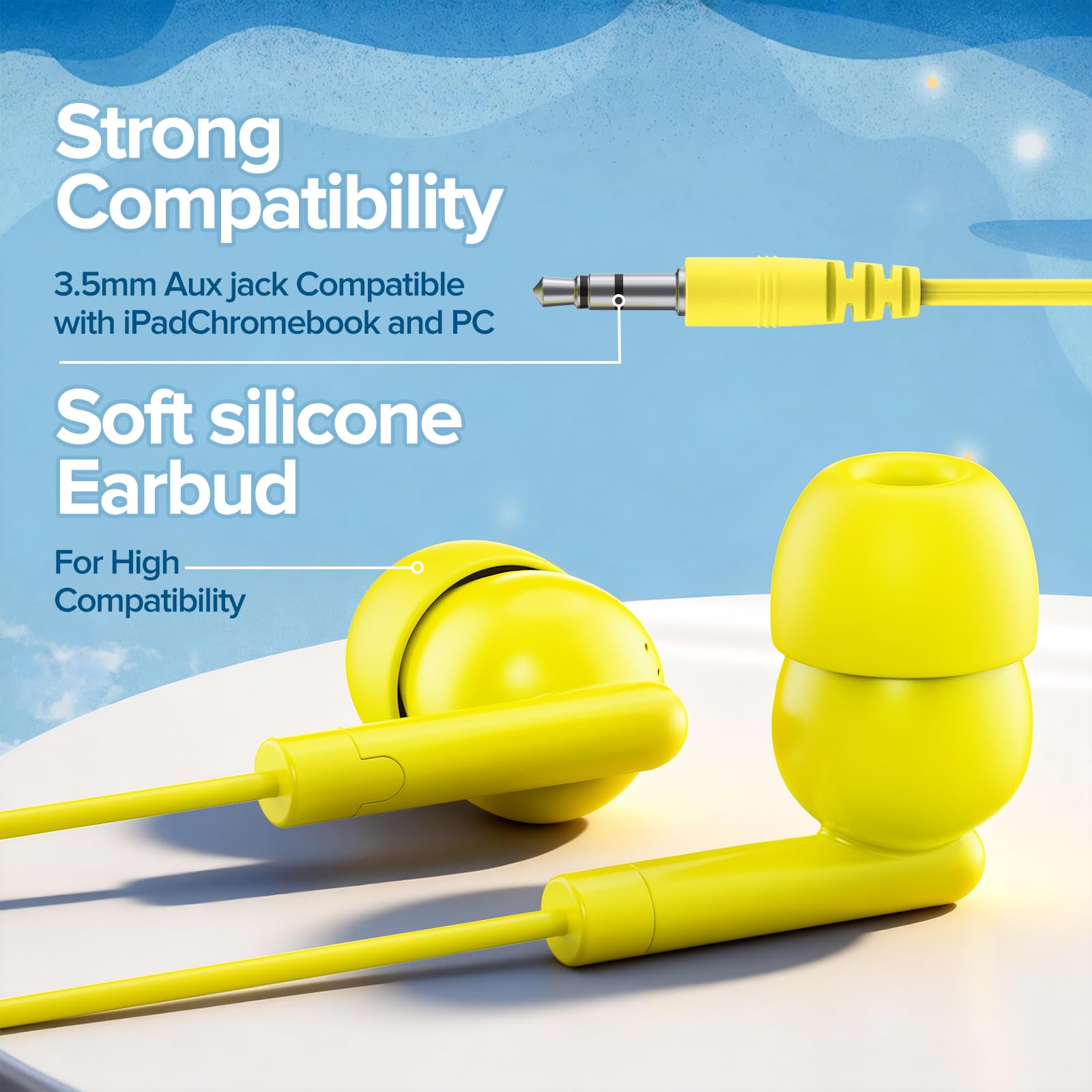 Confezione da 50 auricolari per aule, per studenti, per bambini, scuole, biblioteche, computer portatili, 3,5 mm, confezionati singolarmente (YS103 colori misti)