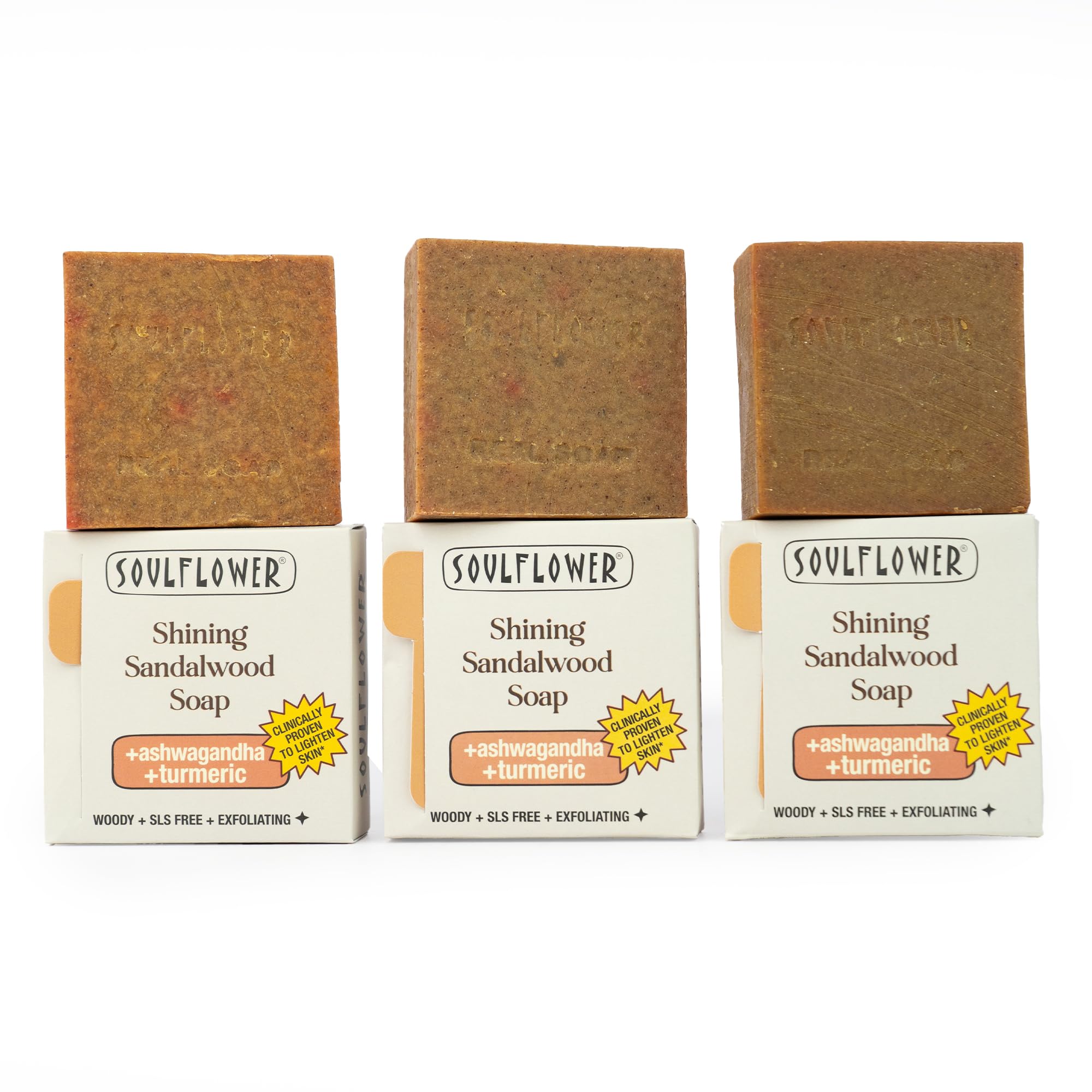 Soulflower Shining Sandalwood Soap For Daily Cleansing | Tan Removal & Skin Brightening Natural Bathing Bar For Hard Water With Ashwagandha, Tulsi, Neem & Shea Butter| Controls Acne| 100g (Pack of 3)-image-16