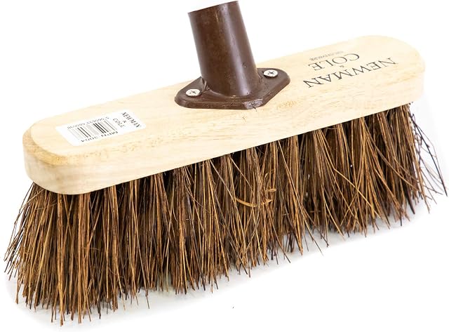 Newman and Cole 10" Wooden Broom Head with Stiff Natural Hard Bristle - Replacement Broom Head for Outdoor Garden Yard Brush Sweeping with Fitted Fixing Bracket Connector (10" Stiff Natural Bassine)