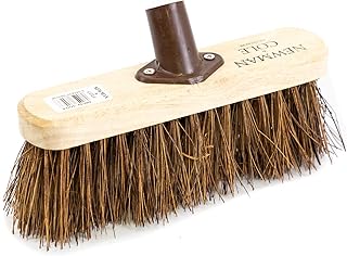 Newman and Cole 10" Wooden Broom Head with Stiff Natural Hard Bristle - Replacement Broom Head for Outdoor Garden Yard Brush Sweeping with Fitted Fixing Bracket Connector (10" Stiff Natural Bassine)