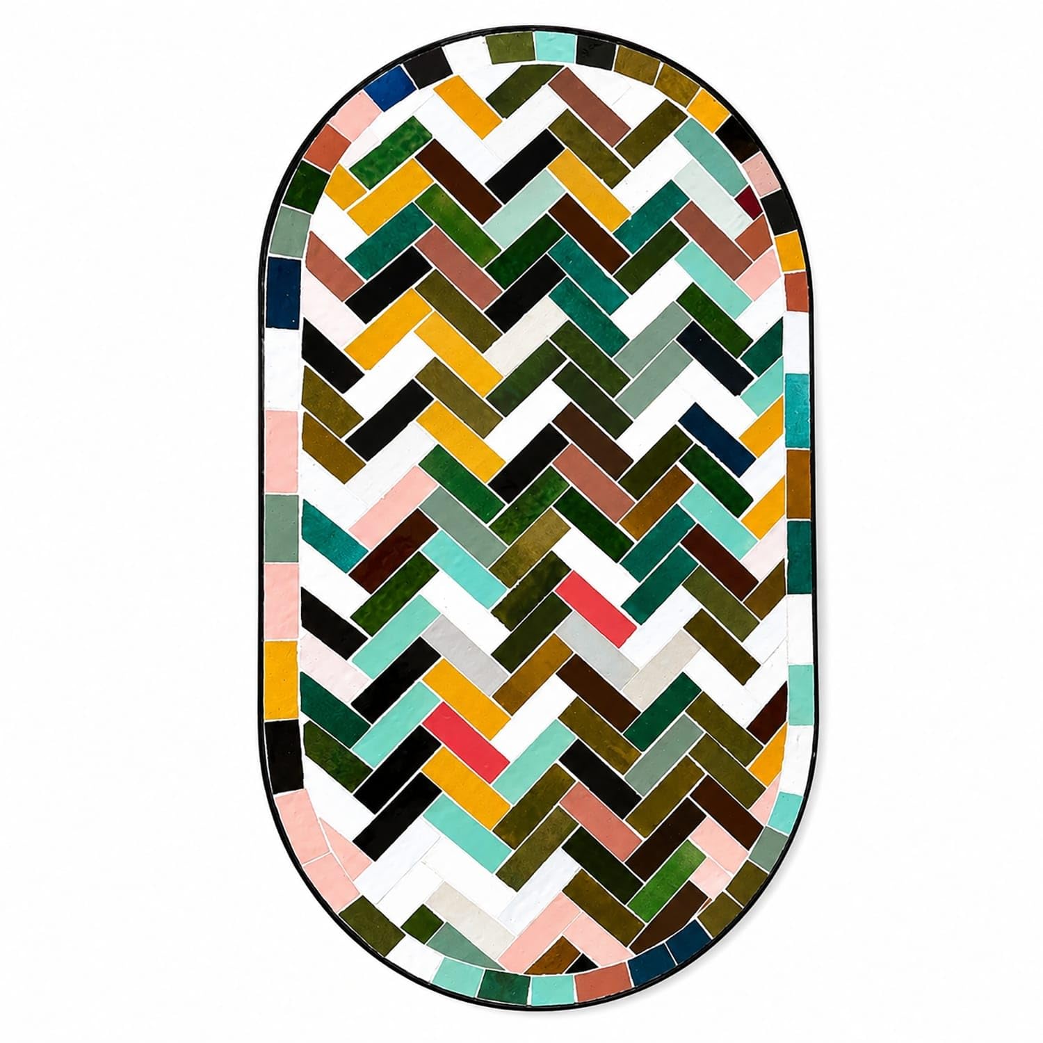 Generico Tavolo in Ferro Battuto con Mosaico Multicolore in Pietra Naturale + 4 Sedie-Fatto a Mano-Arredo Interno ed Esterno-2306261200