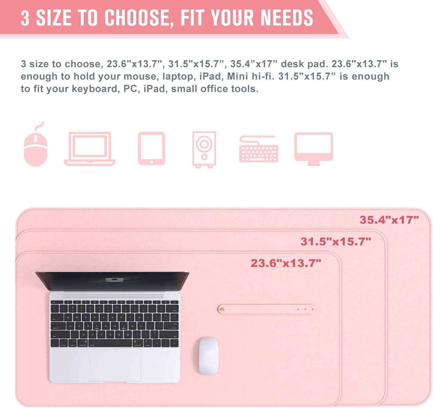 Desk Pad,Upgrade Sewing PU Leather Desk Protector, Multifunctional Office Desk Pad, Laptop Desk Mat (35.4"x17",Pink/Sky Blue)