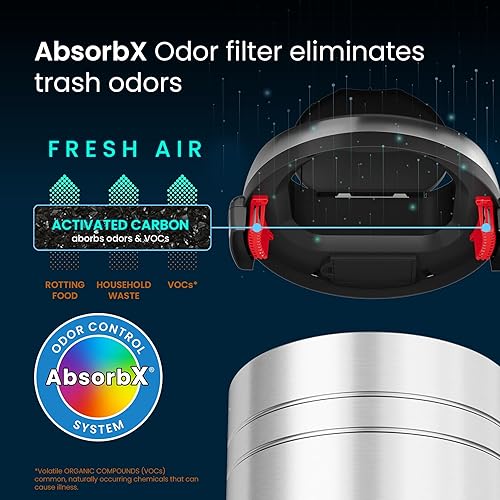 Miniatura 4 de iTouchless AbsorbX Sistema de control de olores, acero inoxidable, cubo de basura automático de 68 litros, cubo de basura con sensor sin contacto de