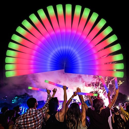 LifBetter 58 varillas de espuma brillantes a granel, varillas de brillo LED con 3 modos de parpadeo colorido, batería de larga vida que brilla en la