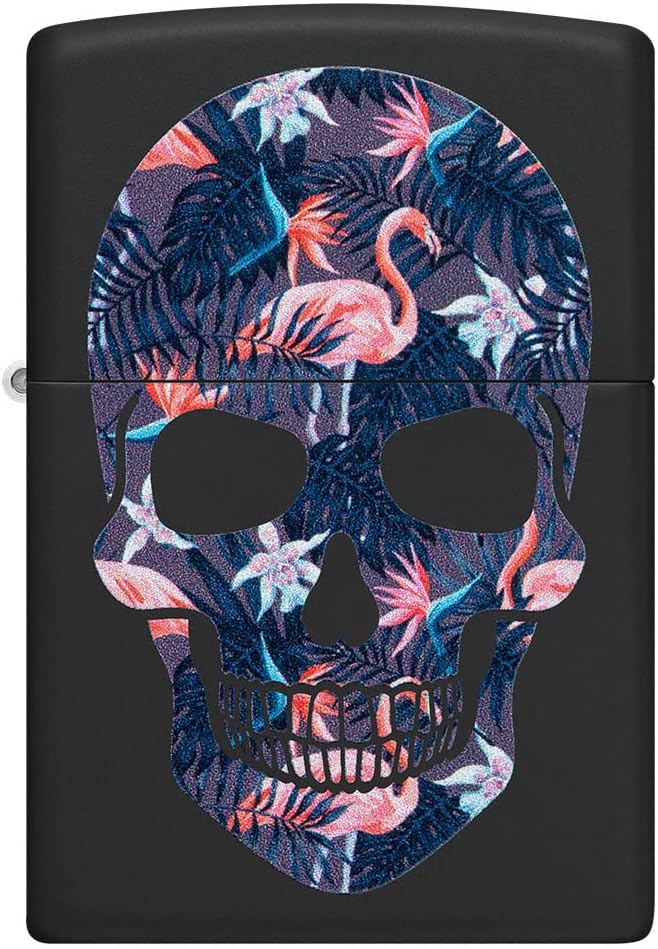 Zippo Flamingo Skull Design Black Matte Pocket Lighter