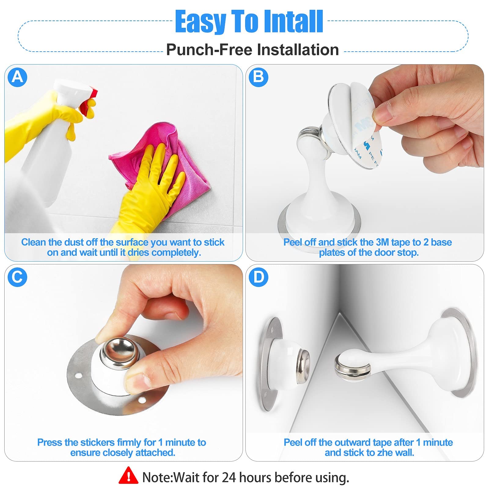 Door Stopper, 2 Pack Door Stop White, Stainless Steel Door