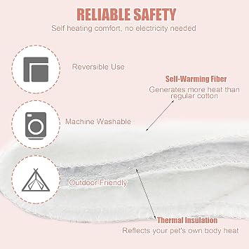 Self Heating Cat Bed 50 x 60 CM,Self Warming Cat Heated Pad,Thermal Pet Mat Blanket Soft,Noiseless,Electric-Free for Kitten Puppy Indoor & Outdoor Pets