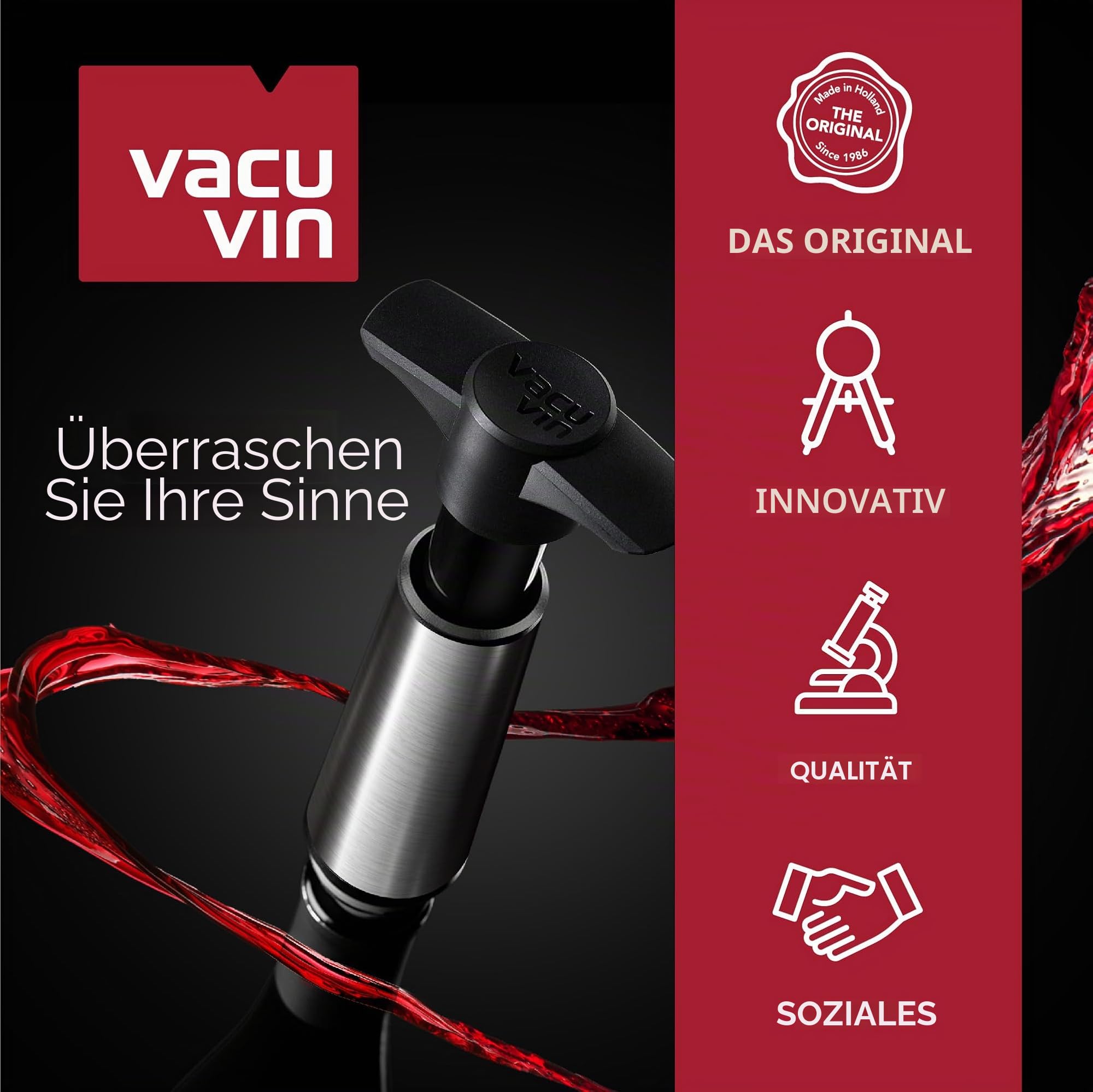 Wine Set Air Deluxe - Set of 5 | Lever Corkscrew, Wine Aerator, Wine Saver, 2 Vacuum Stoppers