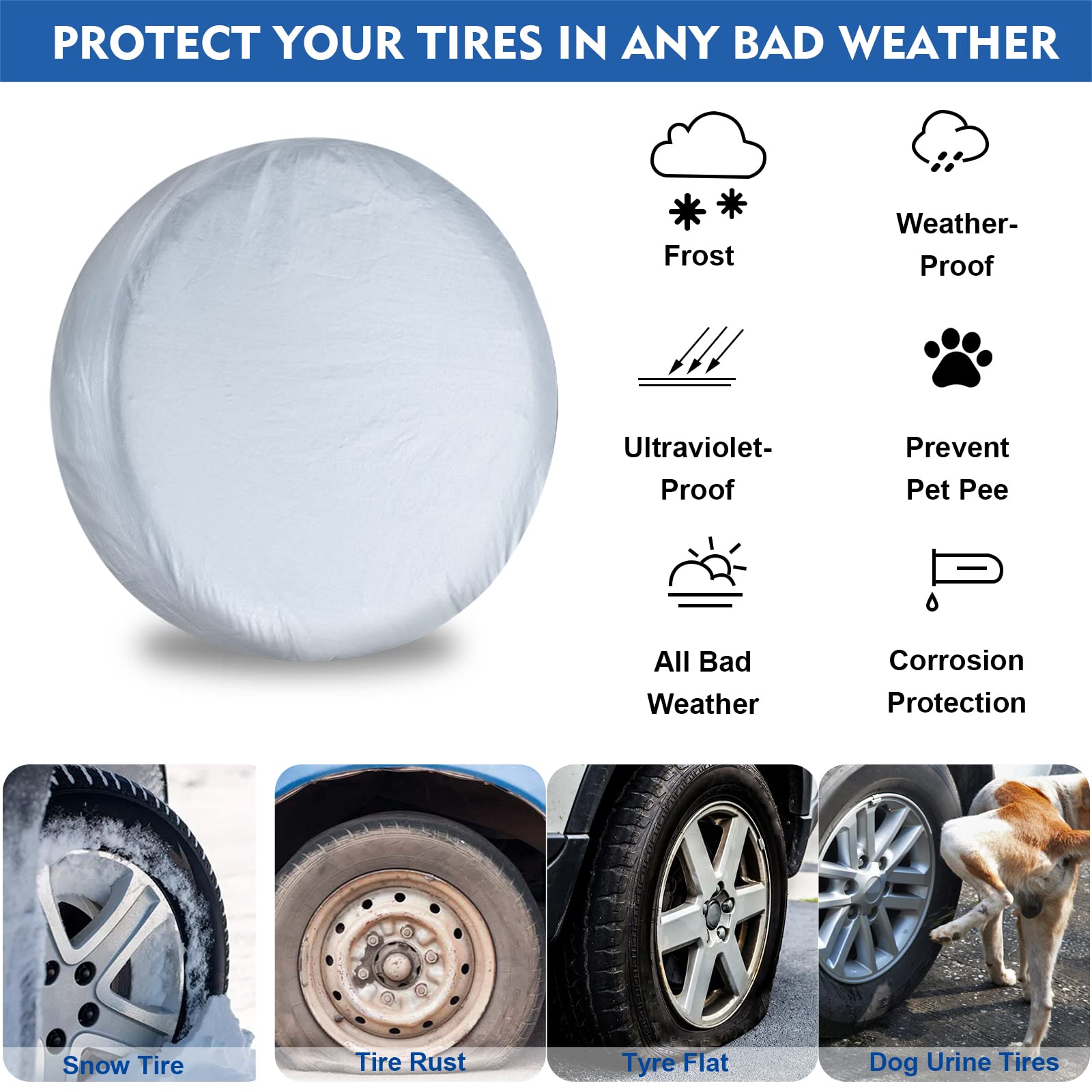 Housses De Protection Pour Pneus 4 Pièces - Tissu Oxford 600D Imperméable, Diamètre 66-73 Cm - 10